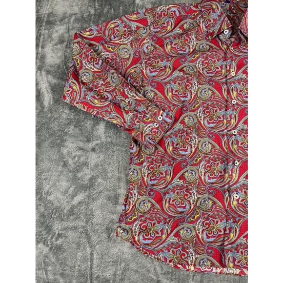 Alan Flusser Men's Red Paisley Long Sleeve Button Shirt Size L - Picture 6 of 10